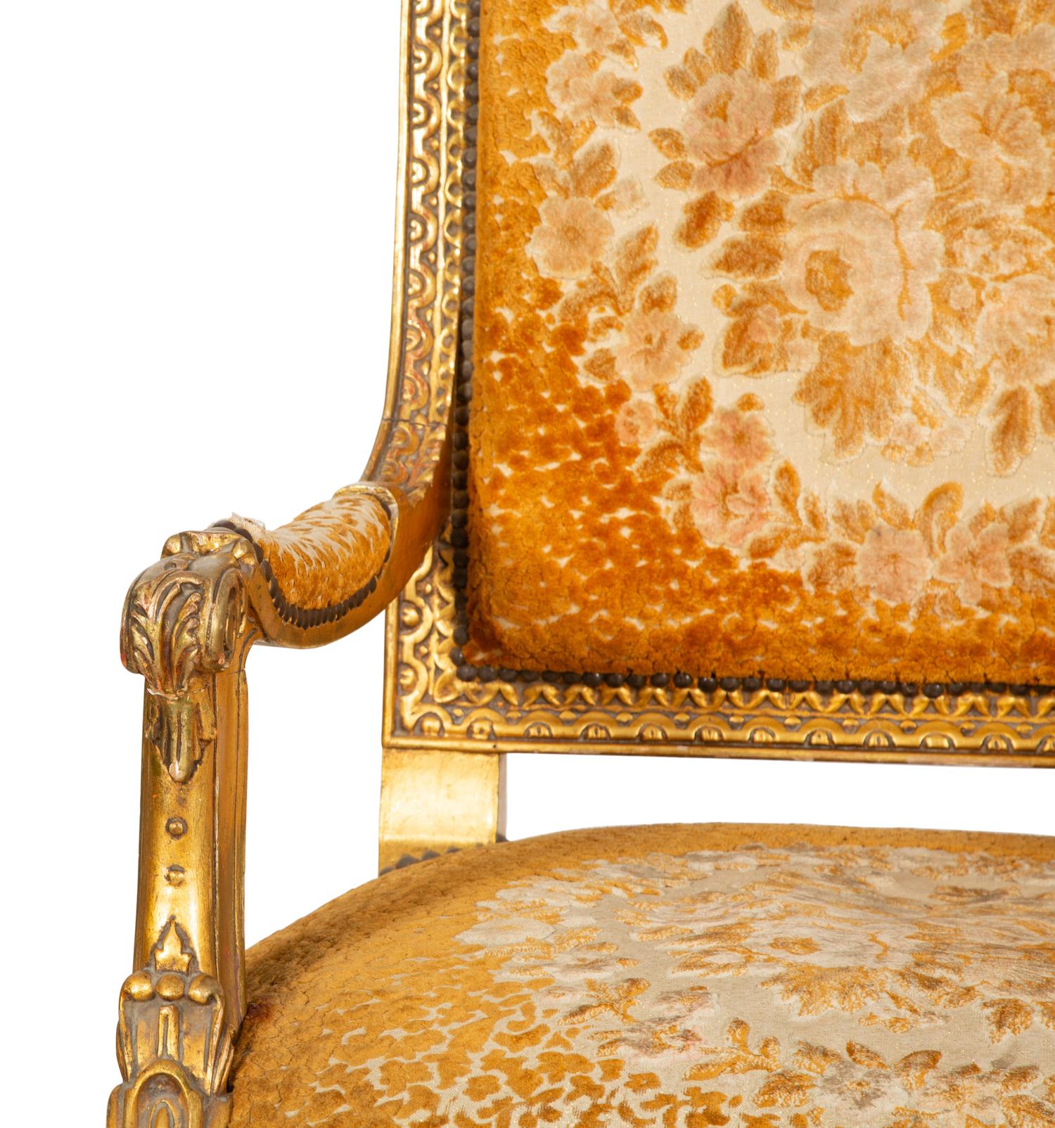 A Pair of Louis XVI Style Giltwood Fauteuils a la Reine
