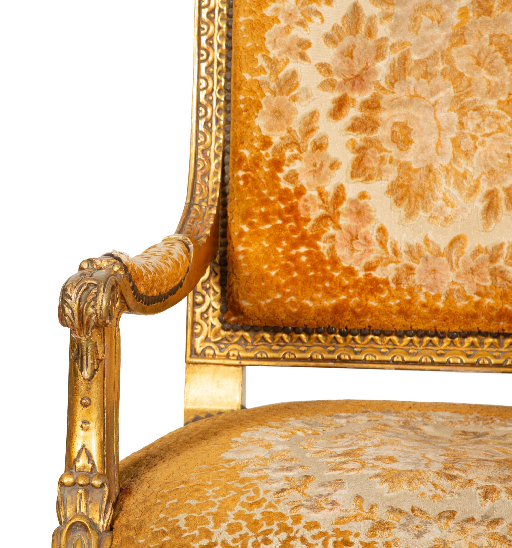 A Pair of Louis XVI Style Giltwood Fauteuils a la Reine