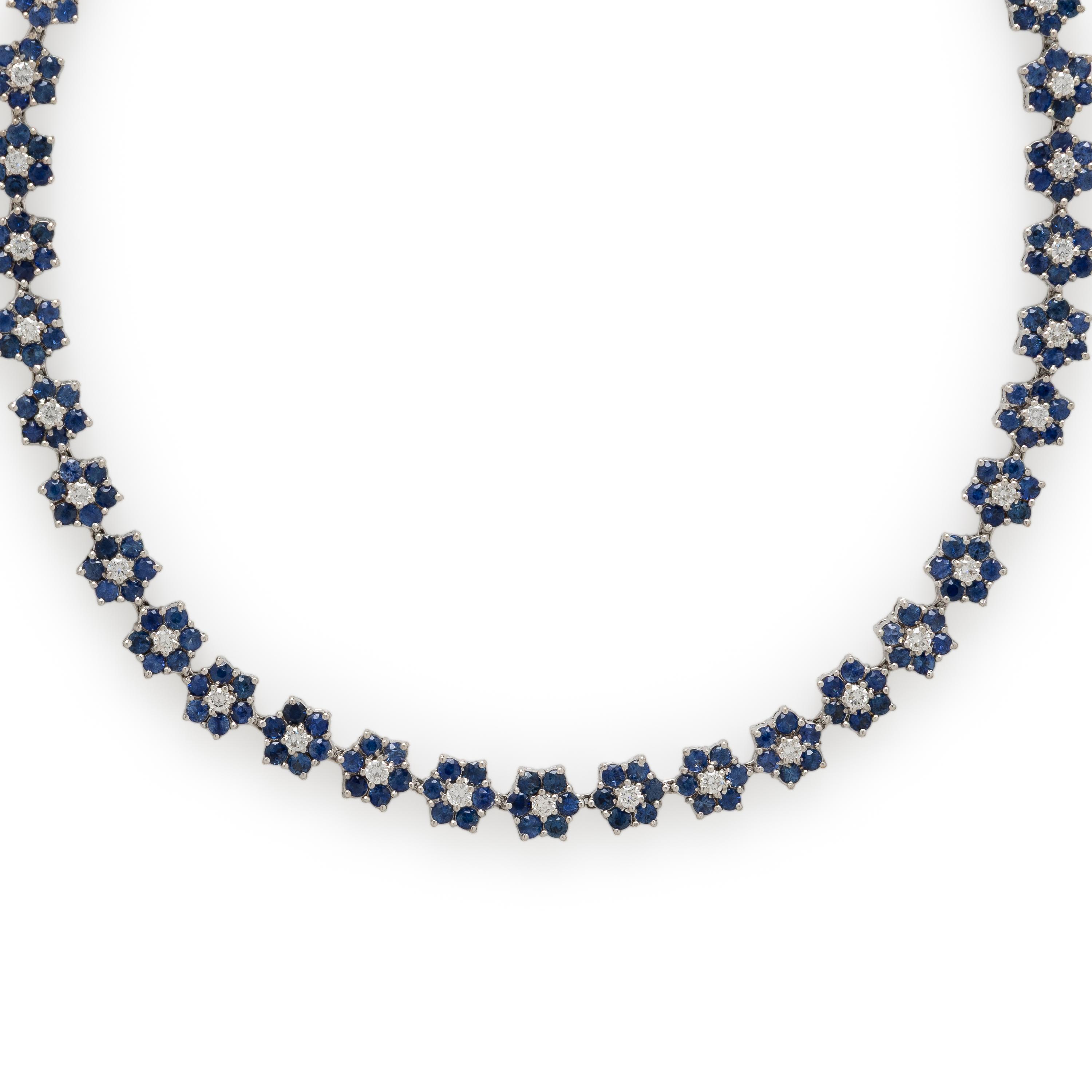 Diamond. Sapphire, and White Gold Flower Necklace