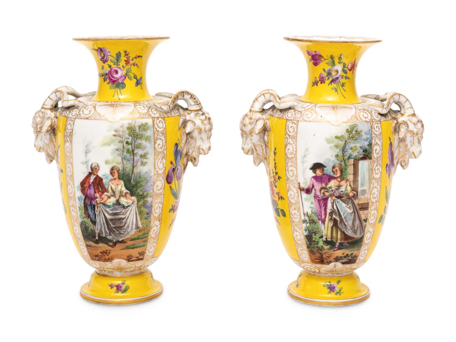 A Pair of Dresden Porcelain Vases