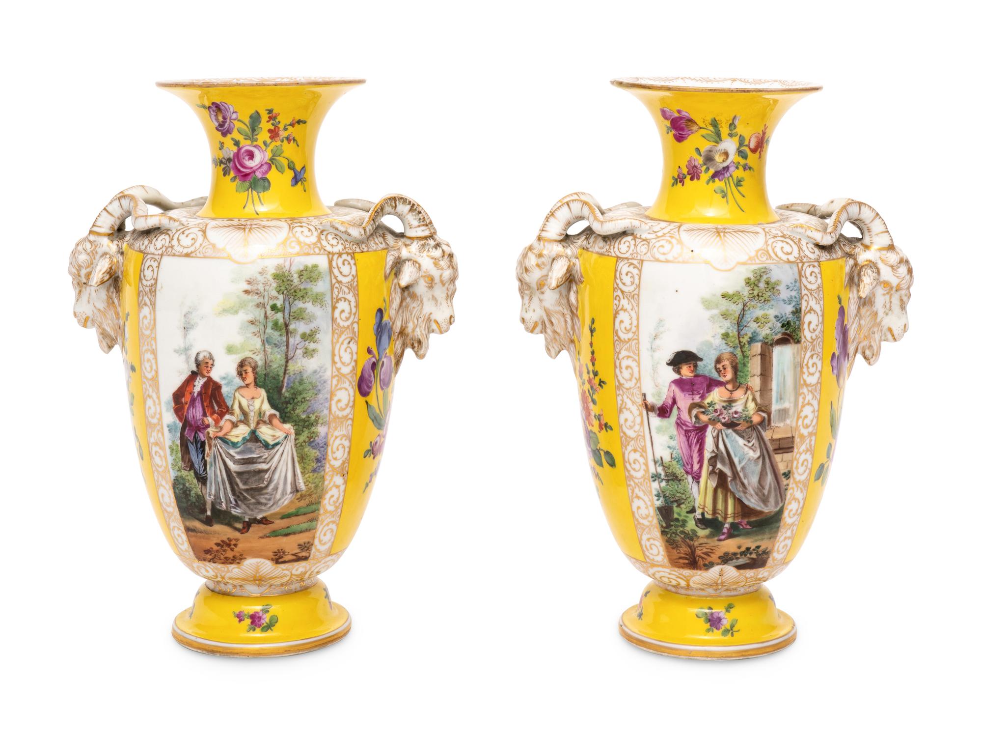 A Pair of Dresden Porcelain Vases