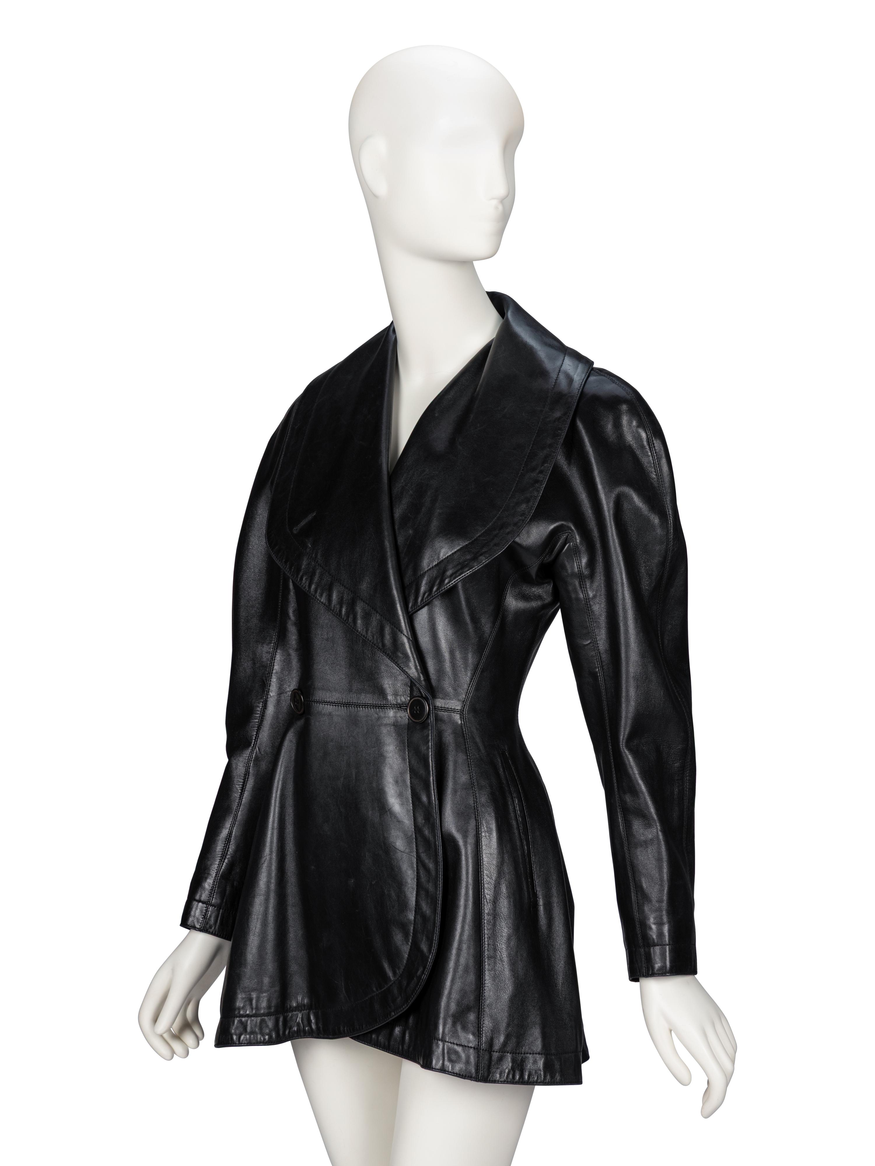 Alaïa, Black Leather Peplum Jacket, 1980s