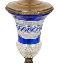 A Pair of French Gilt Bronze Mounted Blue and Colorless Cut Glass Table Lamps