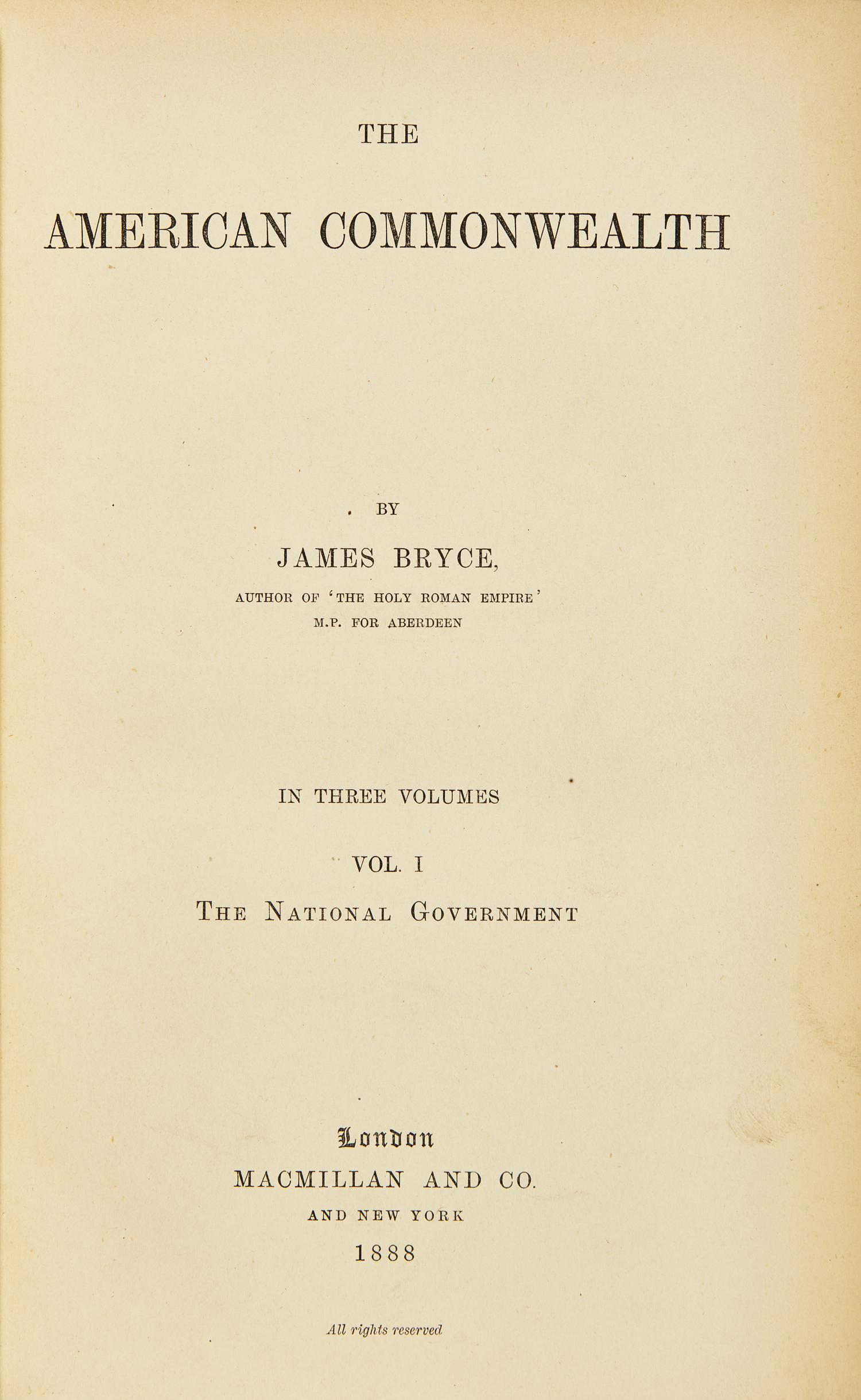 [Americana] Bryce, James. The American Commonwealth