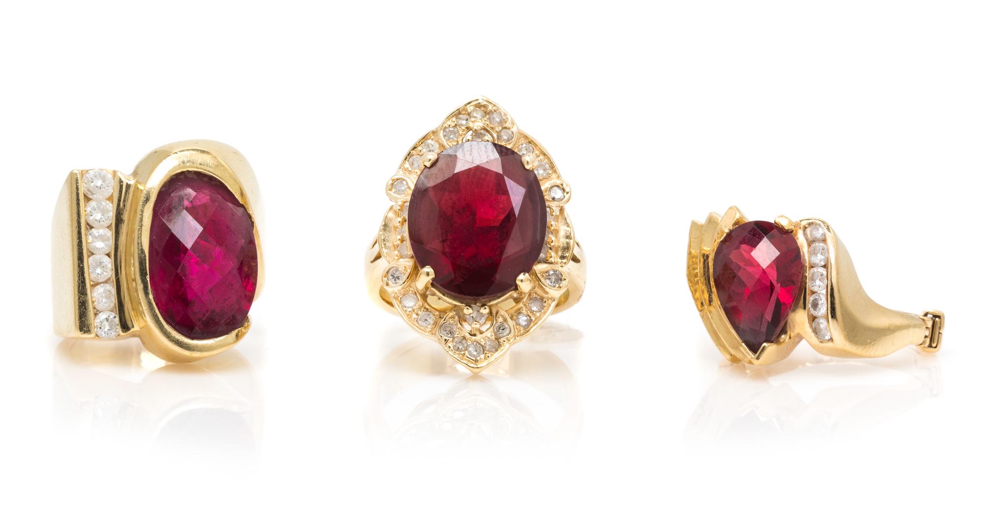 A Collection of Yellow Gold, Diamond and Gemstone Rings, 18.10 dwts.