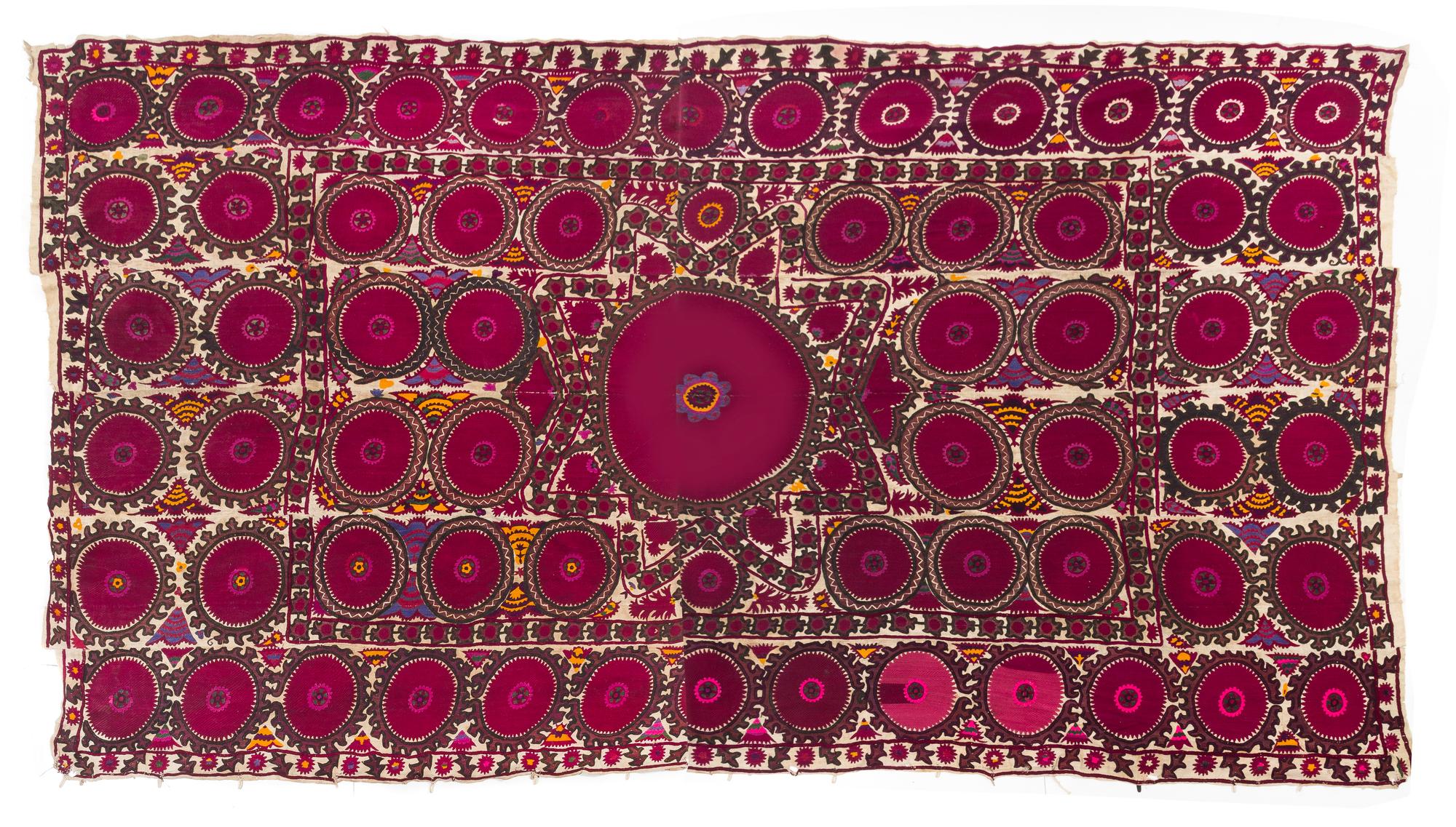 A Ura Tube Suzani Embroidery 14 feet 8 1/2 inches x 8 feet 11 5/8 inches. — EARLY 20TH CENTURY