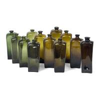 A Federal Blue Painted Bottle Chest with Twelve Glass Bottles