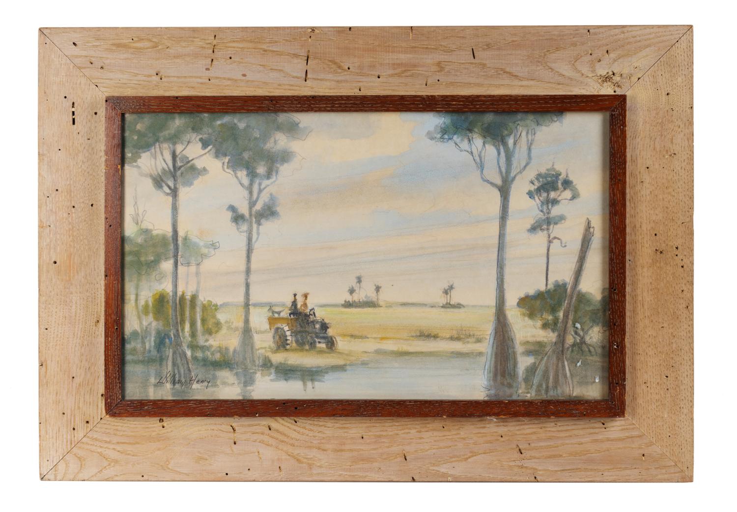 Florida Landscape with Figures on Tractor