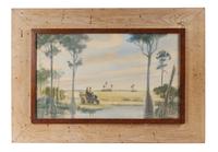 Florida Landscape with Figures on Tractor