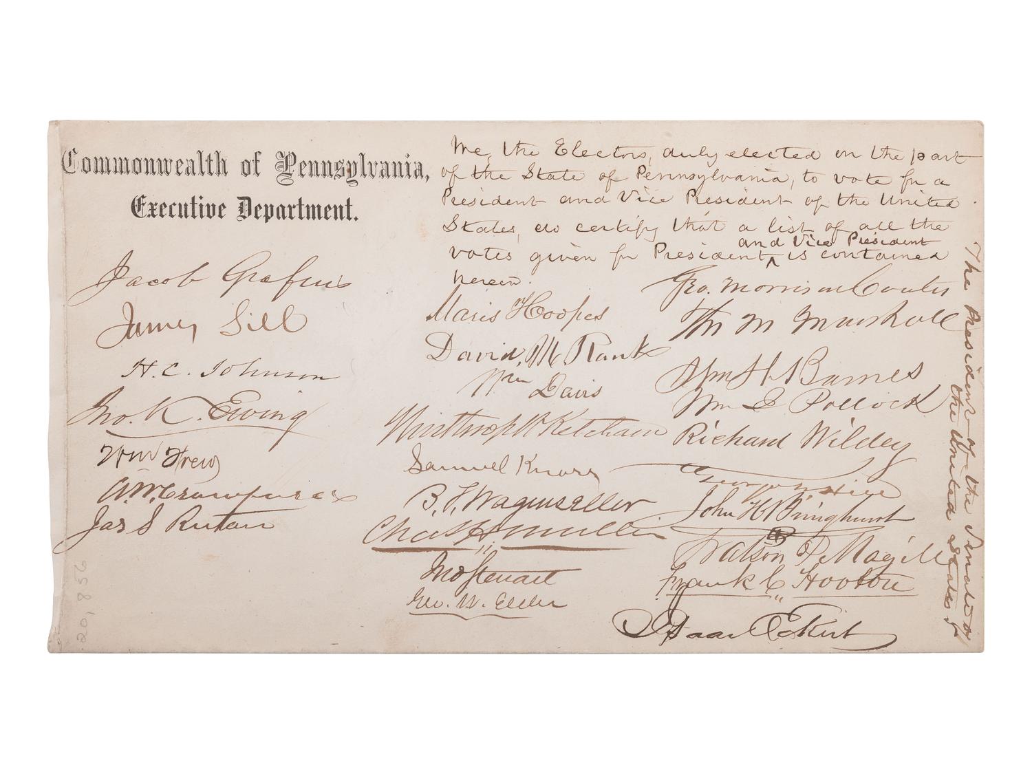 [POLITICS]. Commonwealth of Pennsylvania cover signed by presidential electors.