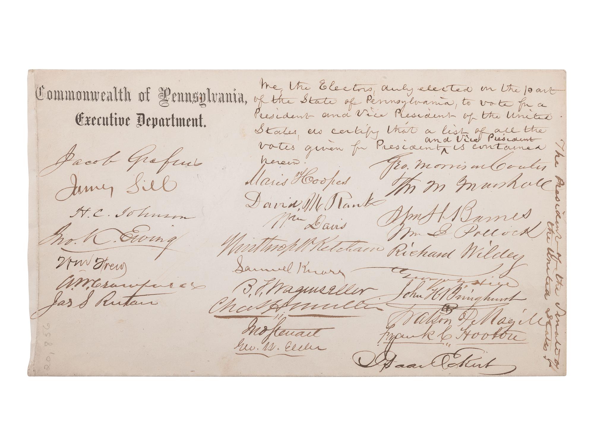 [POLITICS]. Commonwealth of Pennsylvania cover signed by presidential electors.