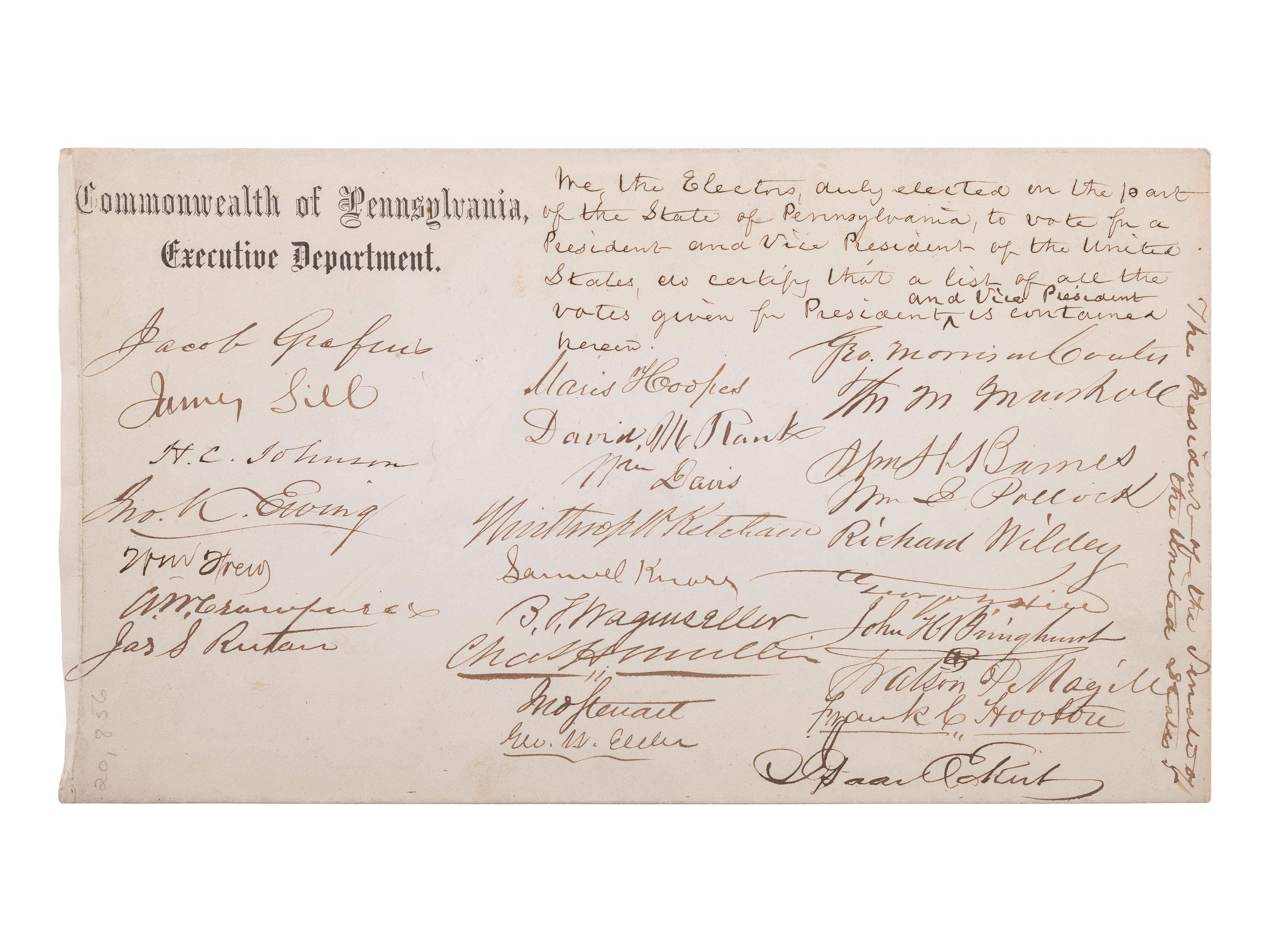 [POLITICS]. Commonwealth of Pennsylvania cover signed by presidential electors.