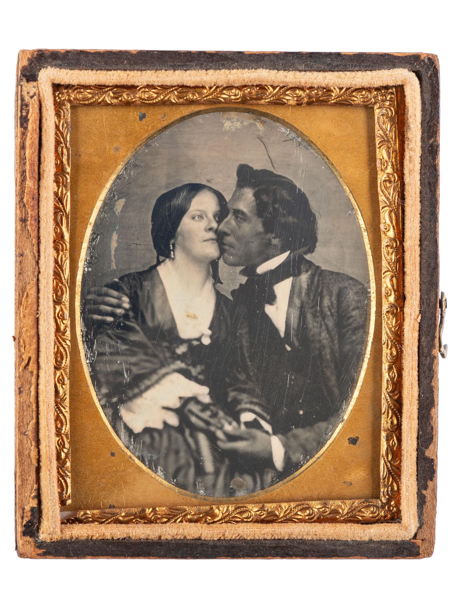 [EARLY PHOTOGRAPHY]. A remarkable ninth plate daguerreotype of an interracial couple.