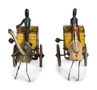 Two Lehmann 'Zulu' Tin Lithograph Ostrich Cart Windup Toys