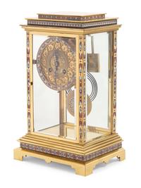 A French Gilt Brass and Champlevé Mantel Clock Retailed by Tiffany & Co.