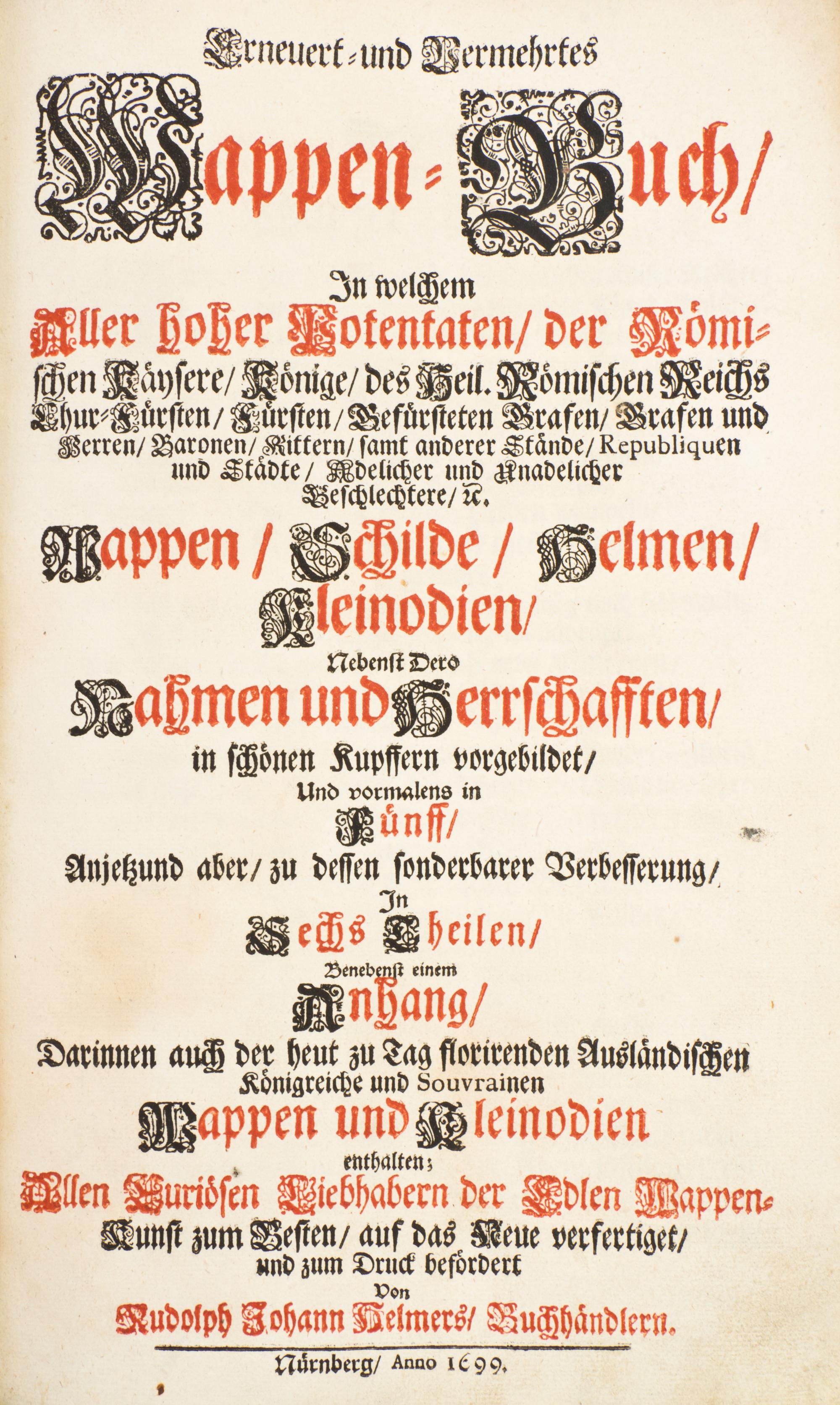 (GENEALOGY) A group of four works pertaining to genealogy, in six vols., together with one other.
