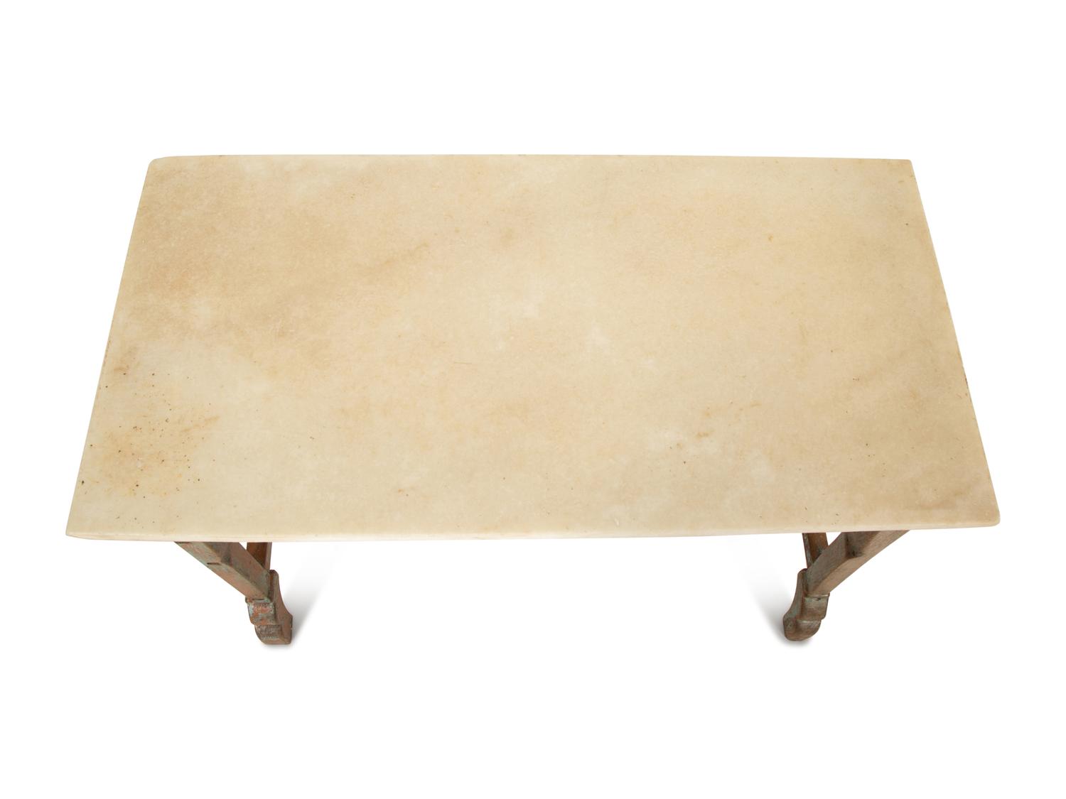 A Swedish Carved and Painted Oak White Marble Top Table — 19th/20th Century