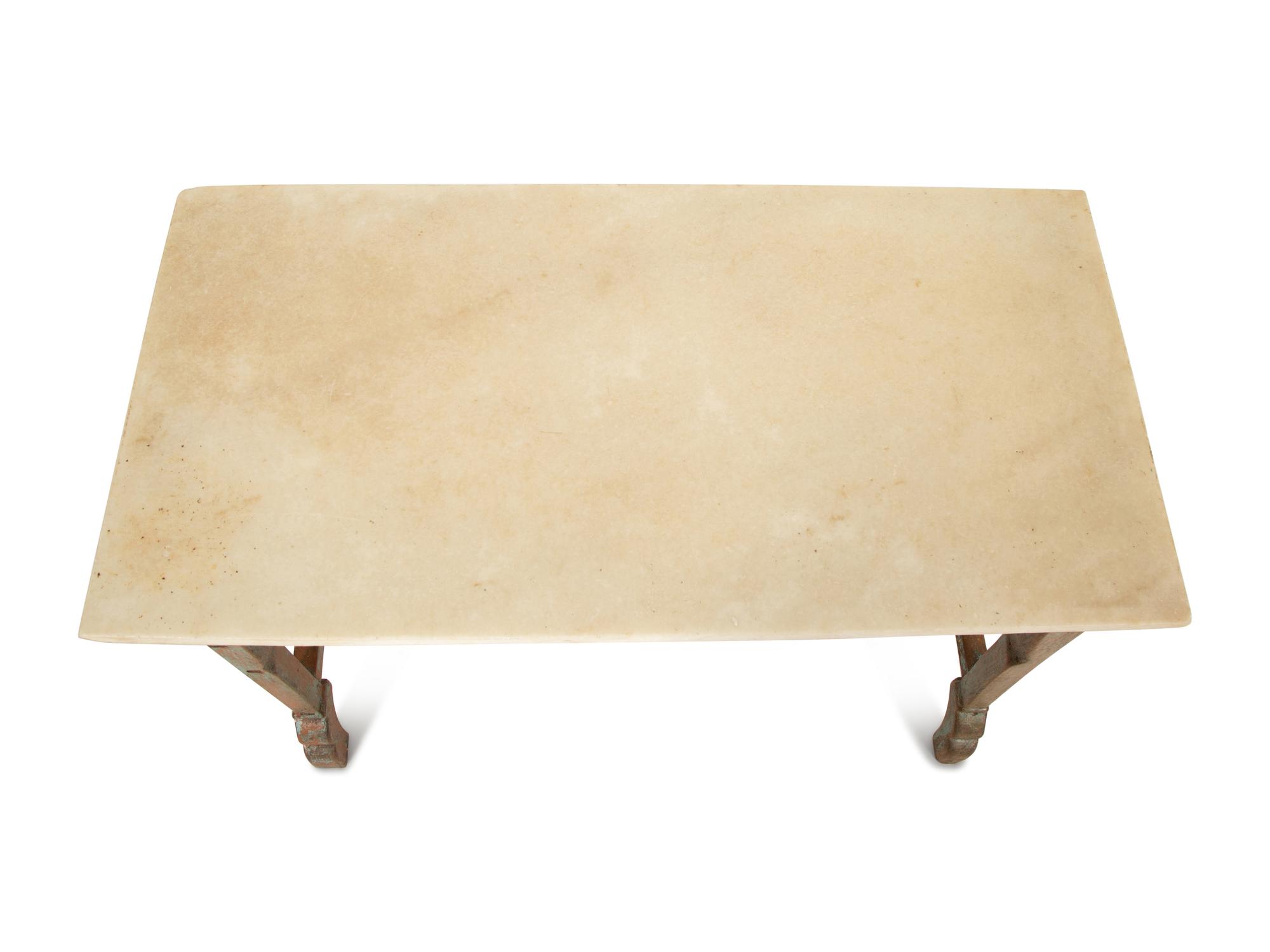 A Swedish Carved and Painted Oak White Marble Top Table — 19th/20th Century