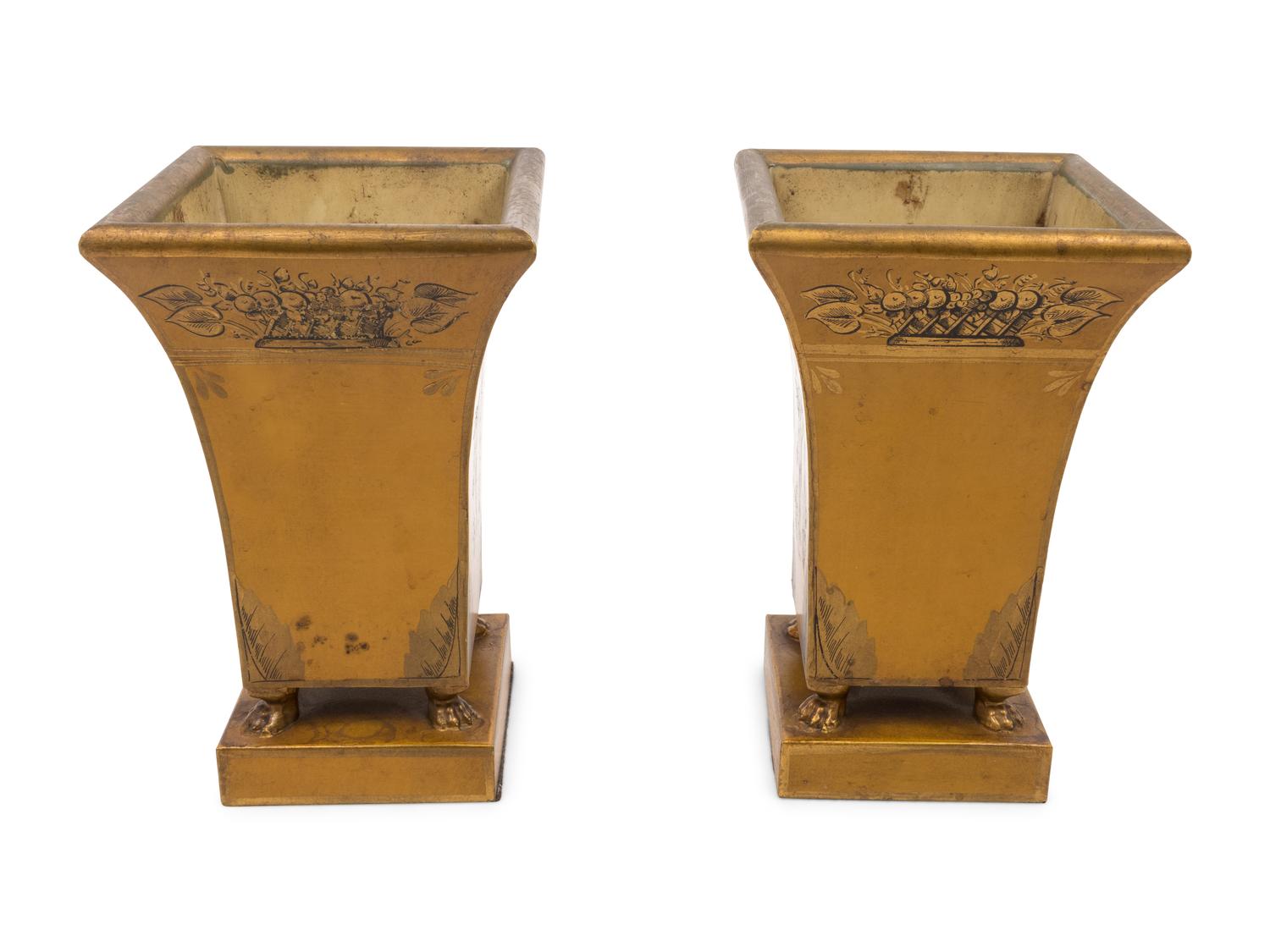 A Pair of Painted Tôle Vases
