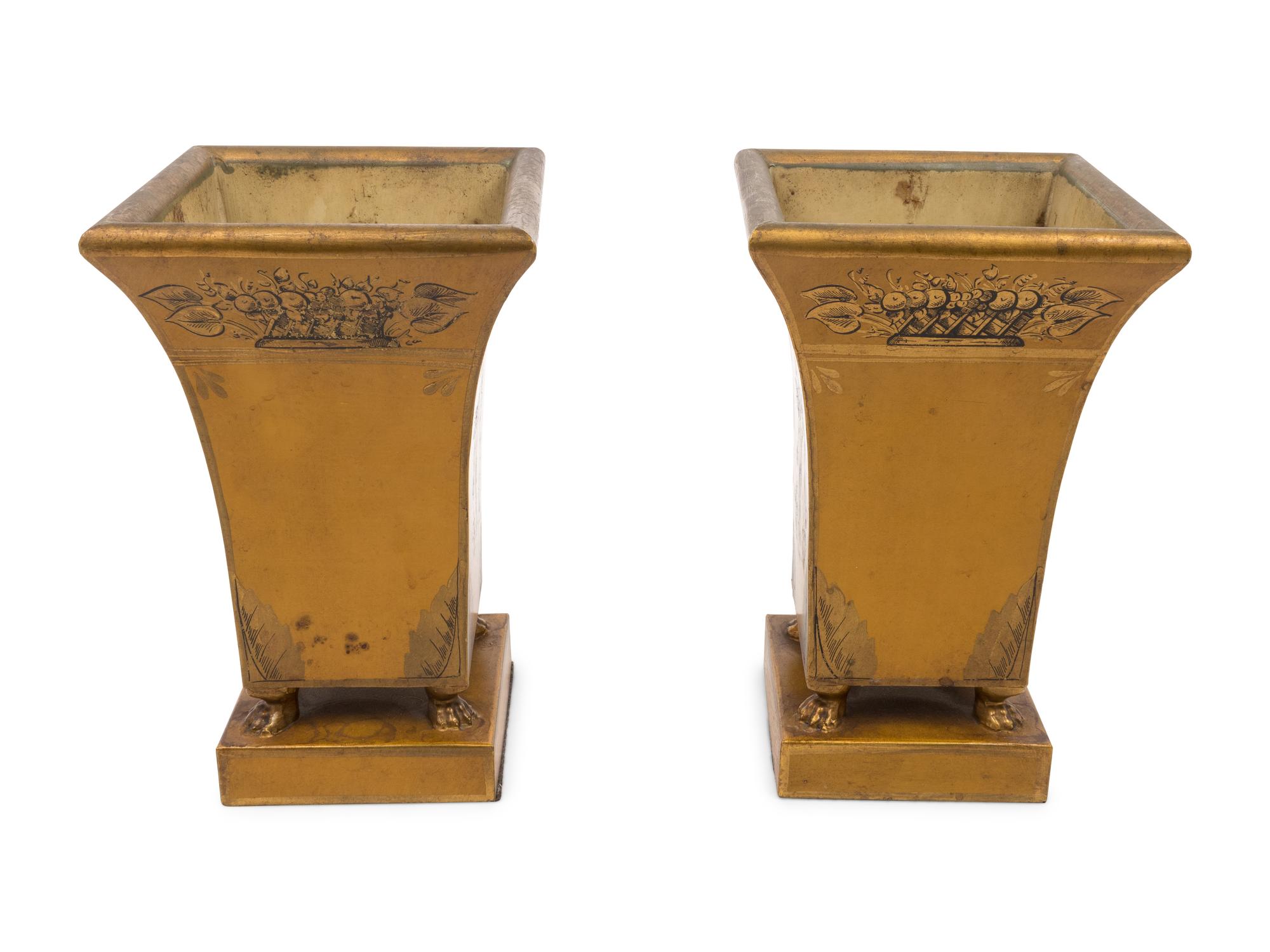 A Pair of Painted Tôle Vases