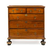 An English Mahogany Chest of Drawers Height 36 1/4 x width 35 1/2 x depth 20 1/4 inches. — 19TH CENTURY INCORPORATING EARLIER ELEMENTS