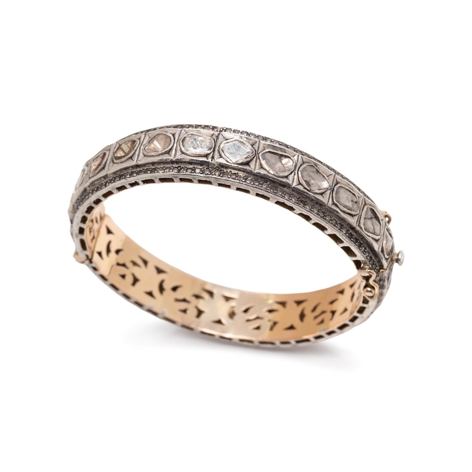 SILVER, GOLD AND DIAMOND BANGLE BRACELET