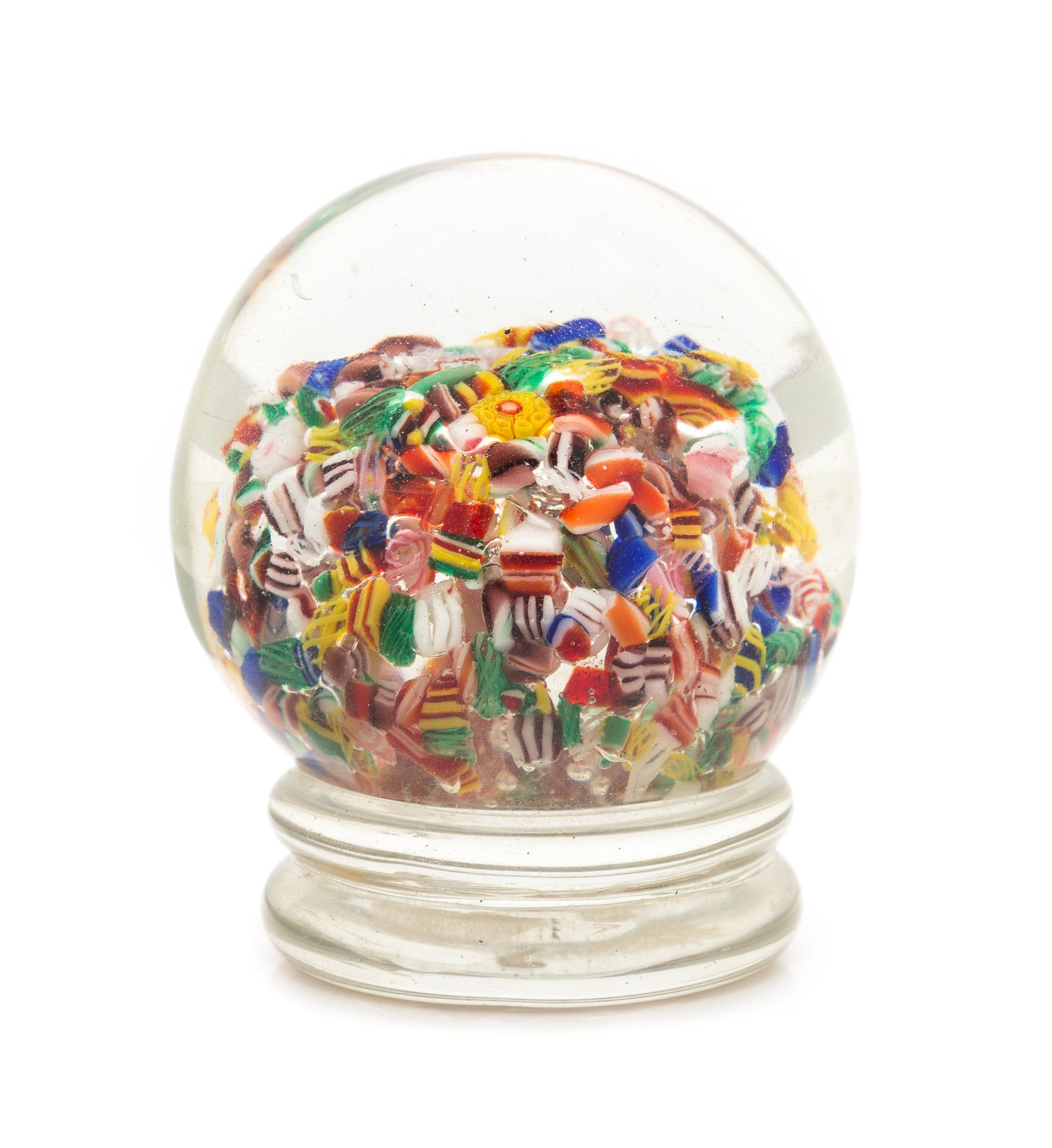 A Scrambled Millefiori Pedestal Paperweight Diameter 2 1/2 inches
