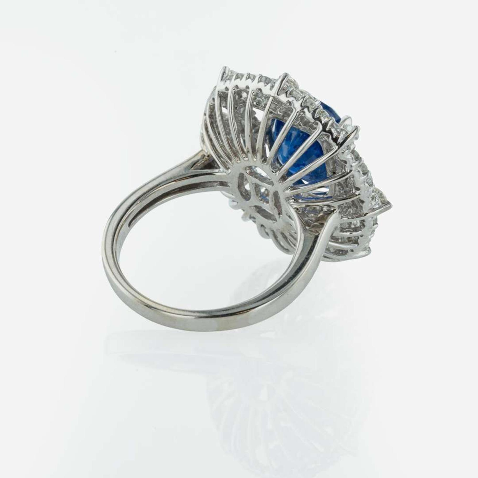 A 14K White Gold, Sapphire, and Diamond Ring