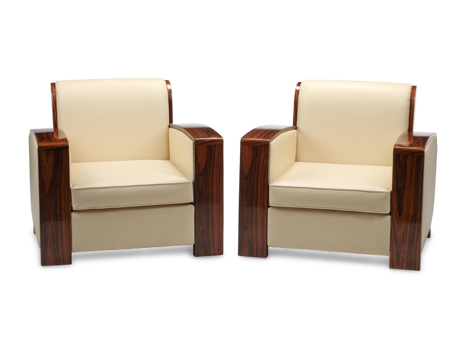 A Pair of Art Deco Style Upholstered Lounge Chairs