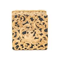An English Gold and Diamond Mounted Carved Bloodstone Cased Scent Flask Set