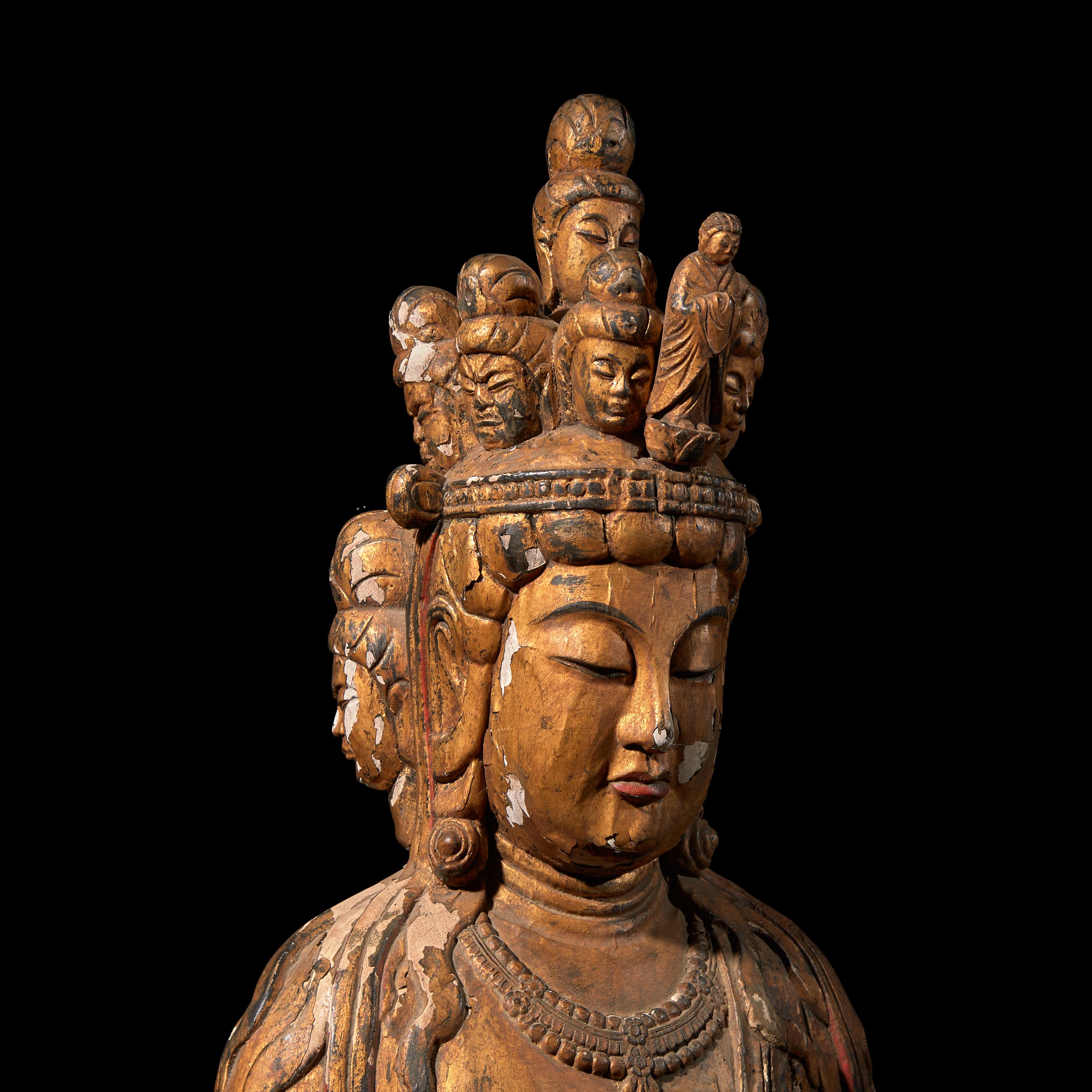 A Large Japanese Carved Giltwood Figure of Kannon