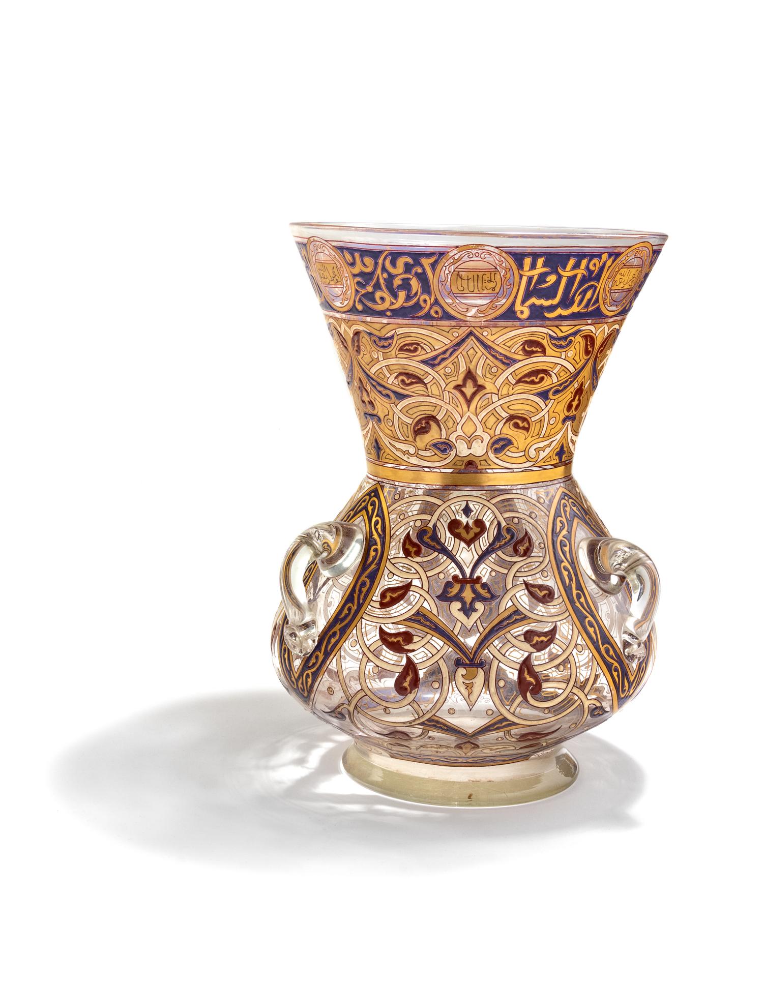 A French Mamluk Revival Style Enameled Glass Mosque Lamp