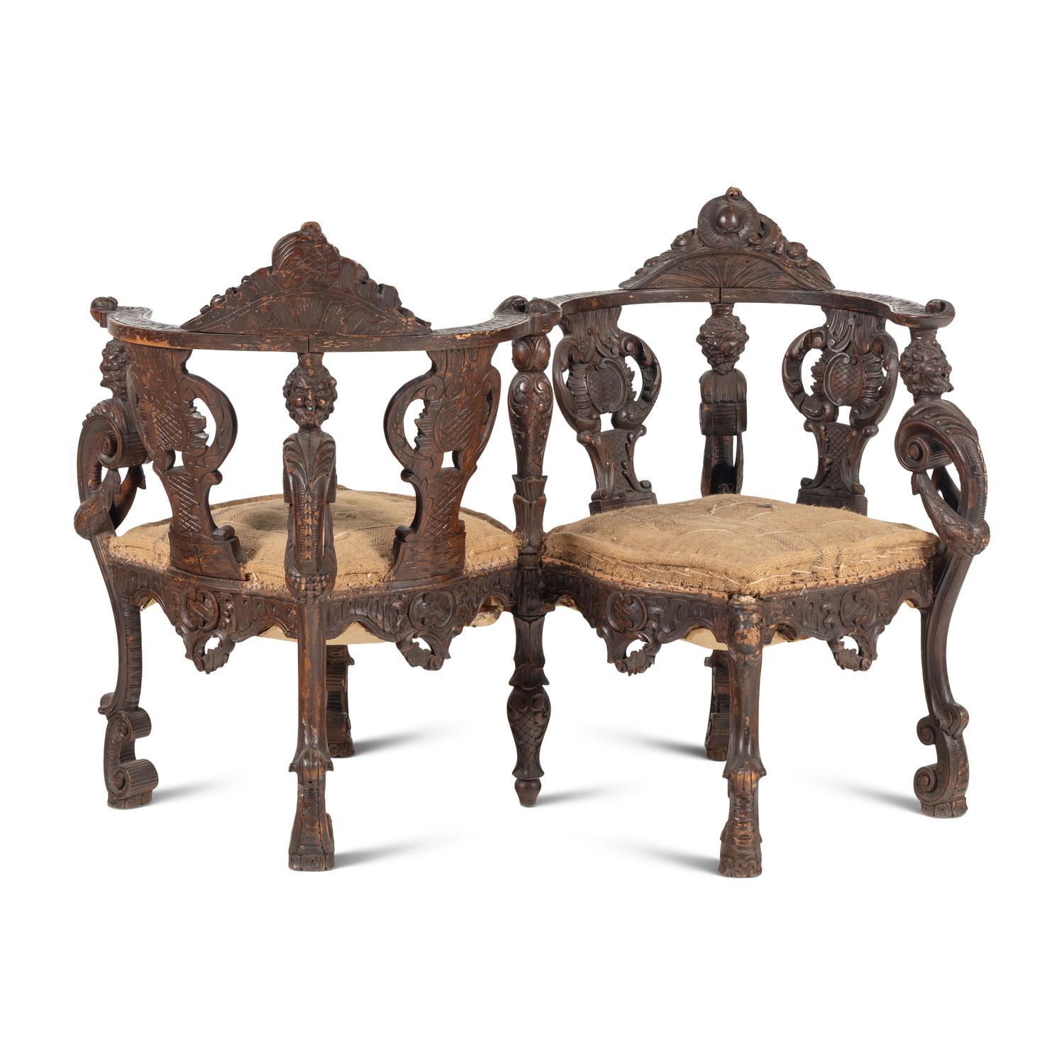 An Italian Carved Walnut Tête-à-Tête