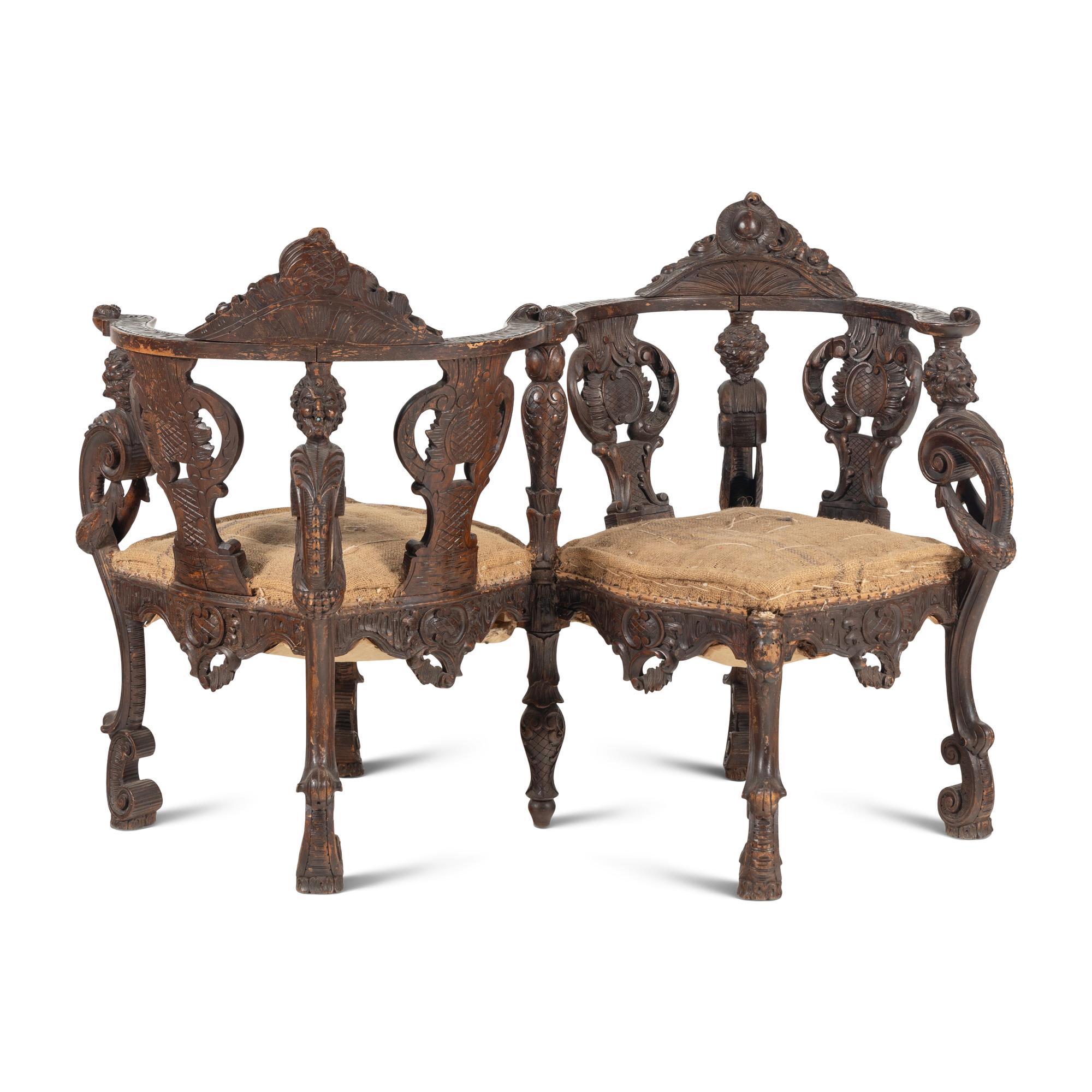 An Italian Carved Walnut Tête-à-Tête