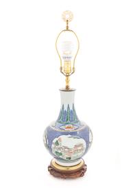 A Chinese 'Famille Verte' Porcelain Vase Mounted as a Lamp