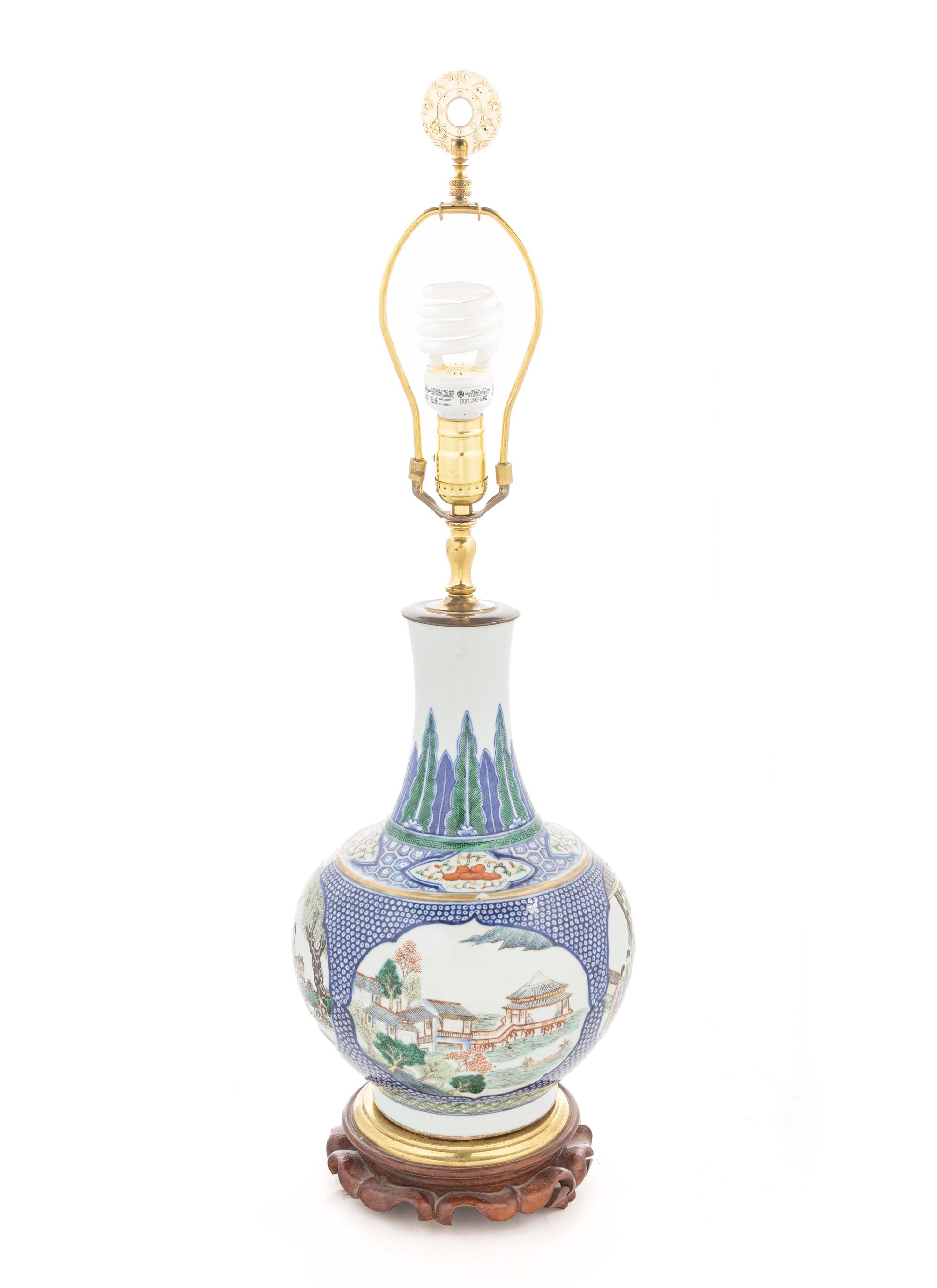 A Chinese 'Famille Verte' Porcelain Vase Mounted as a Lamp