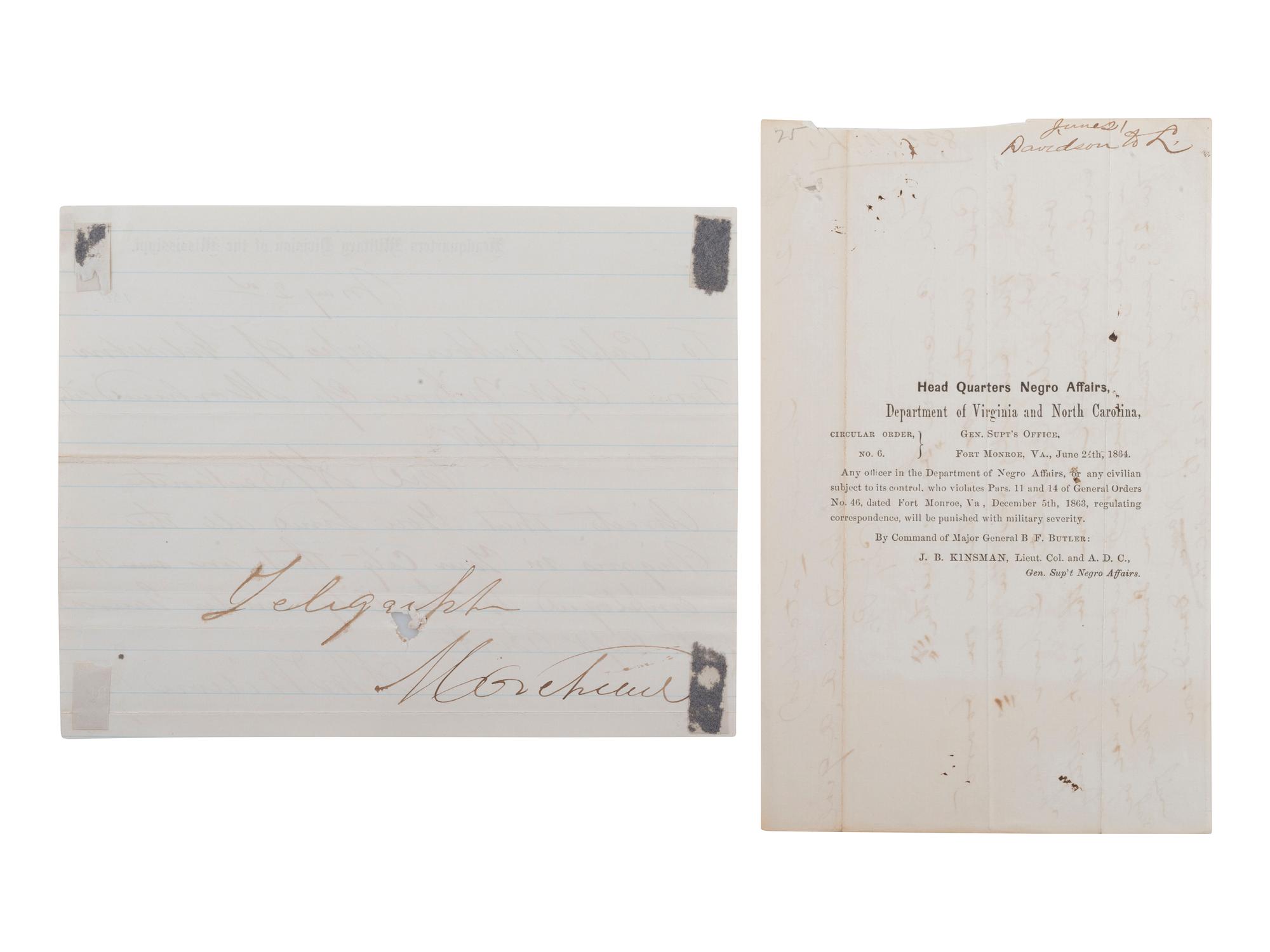[CIVIL WAR] -- [AFRICAN AMERICANA]. Two documents, comprising: