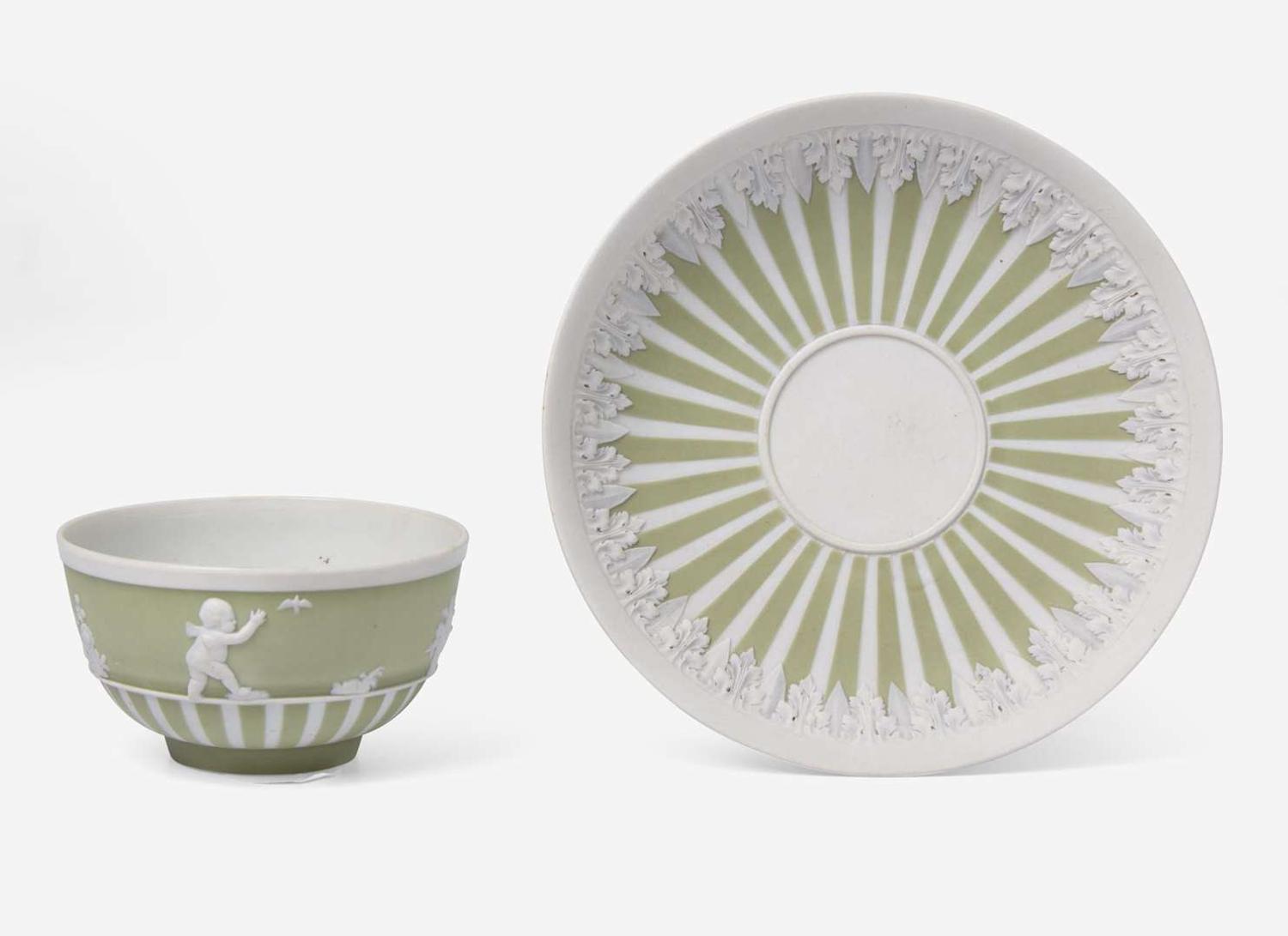 A Wedgwood Green Dip Jasperware Tea Bowl and Saucer, UK, late 19th century