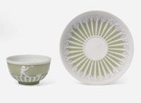 A Wedgwood Green Dip Jasperware Tea Bowl and Saucer, UK, late 19th century