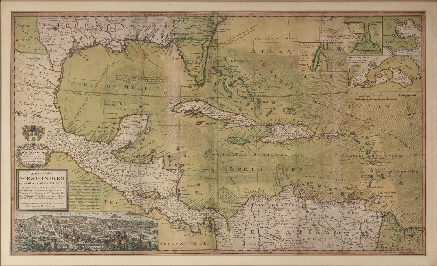 MOLL, Herman (1654-1732). A Map of the West-Indies or the Islands of America in the North Sea . London: Printed for Thomas and John Bowles, ca 1720.