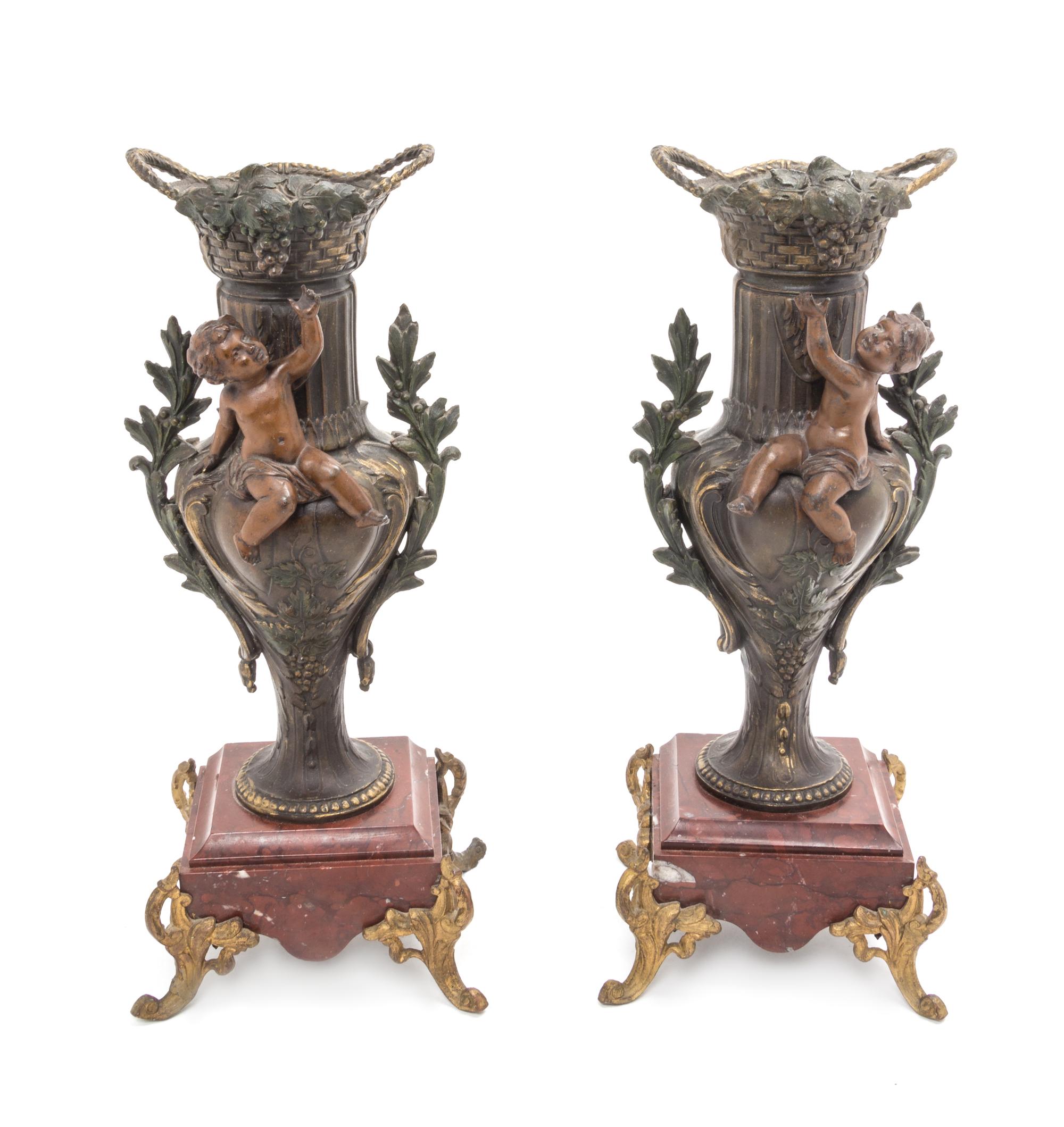A Pair of Continental Cast Metal Urns Height 14 1/4 inches. — LATE 19TH CENTURY