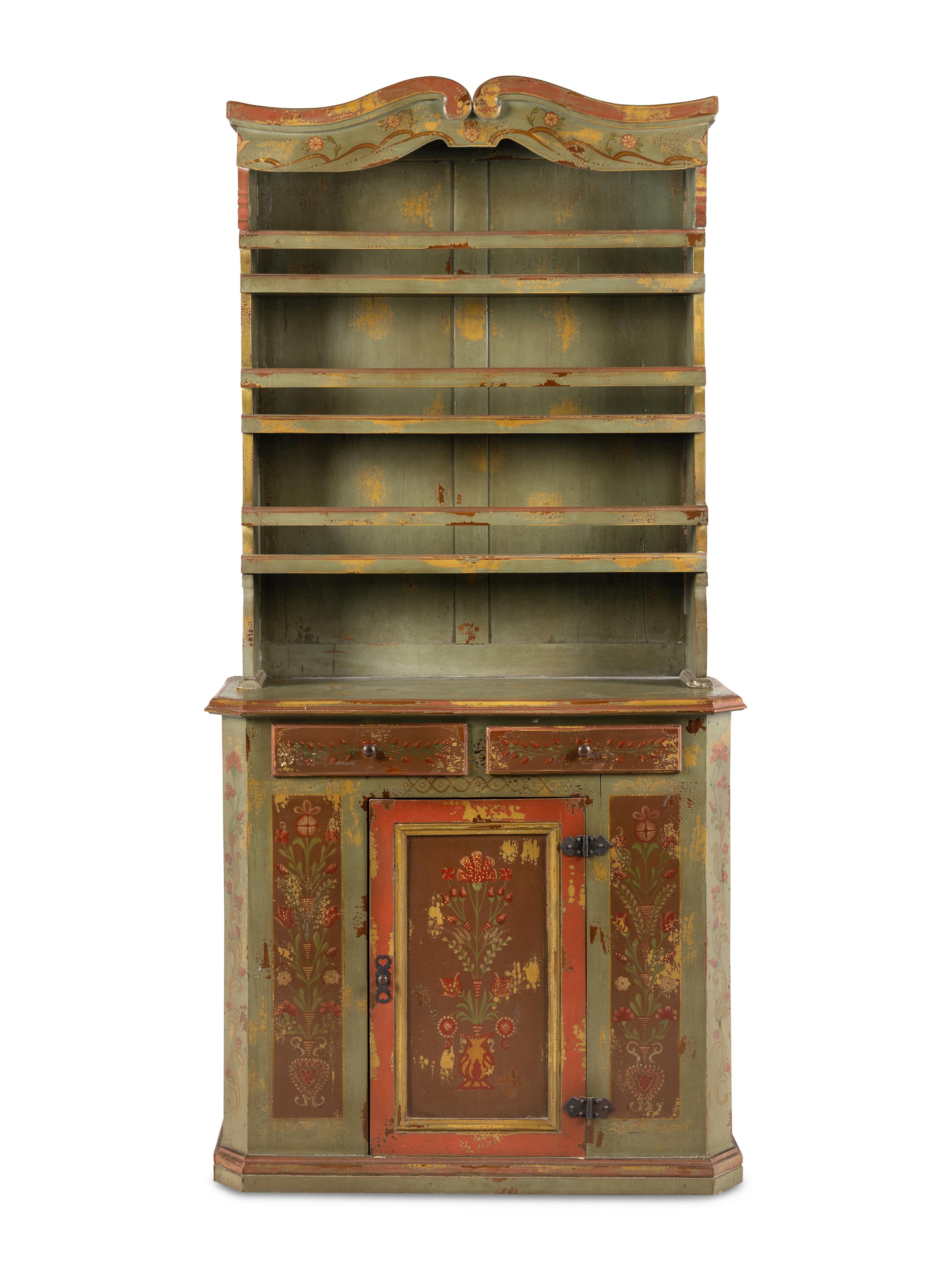 A Scandinavian Painted Step-Back Cupboard