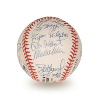 A 1992 Atlanta Braves National League Champions Team Signed Autograph Baseball With 17 Signatures (Beckett Authentication Services Letter BAS Certified),