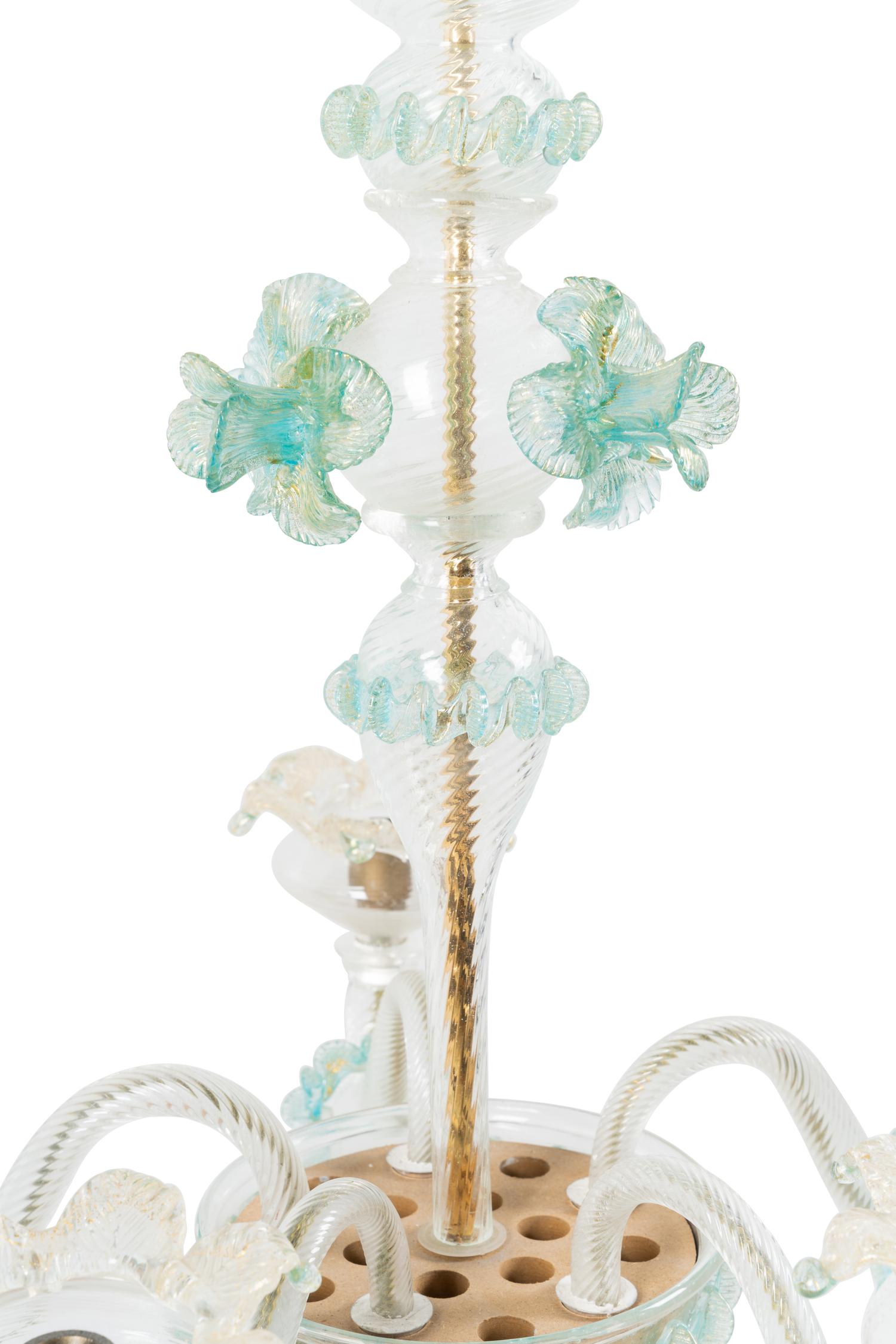 A Venetian Glass Five-Light Chandelier