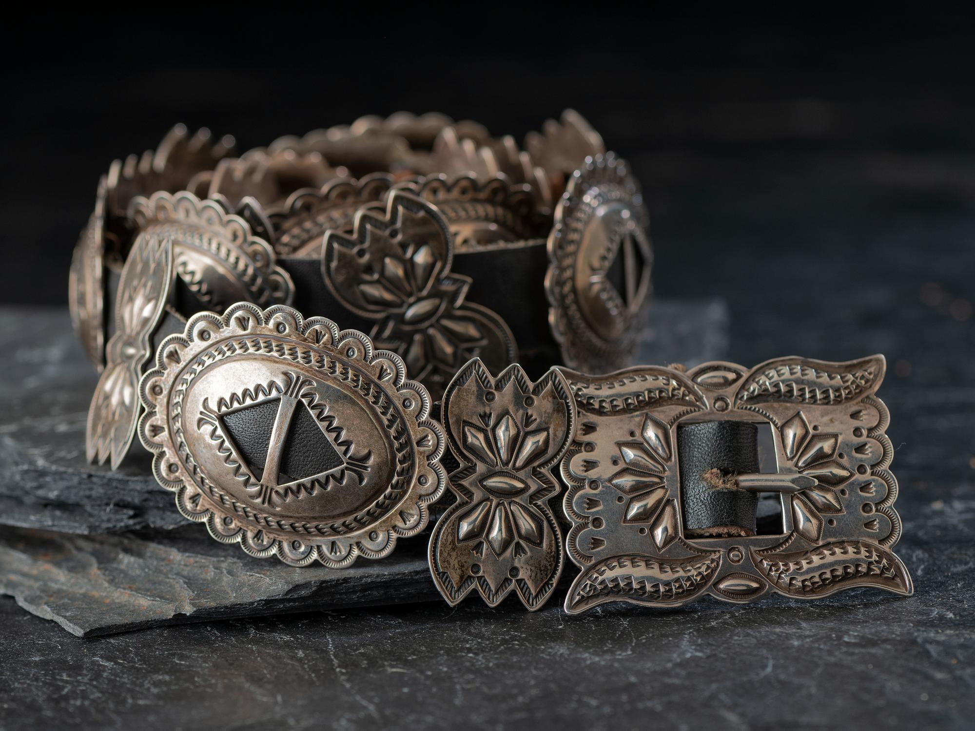 Petite Navajo Stamped Silver Concha Belt