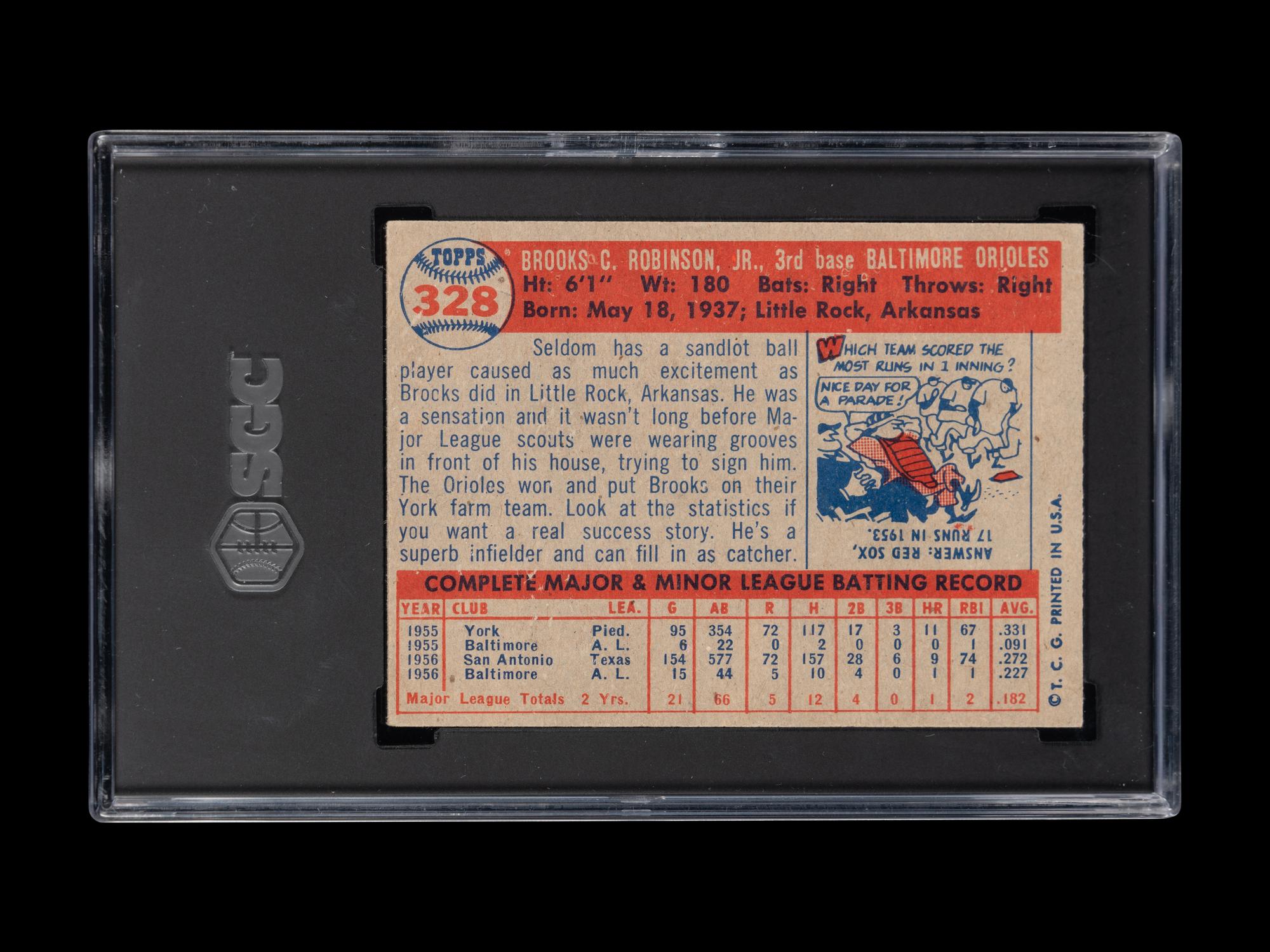 A 1957 Topps Brooks Robinson Rookie Baseball Card No. 328 (SGC 3.5 VG+)
