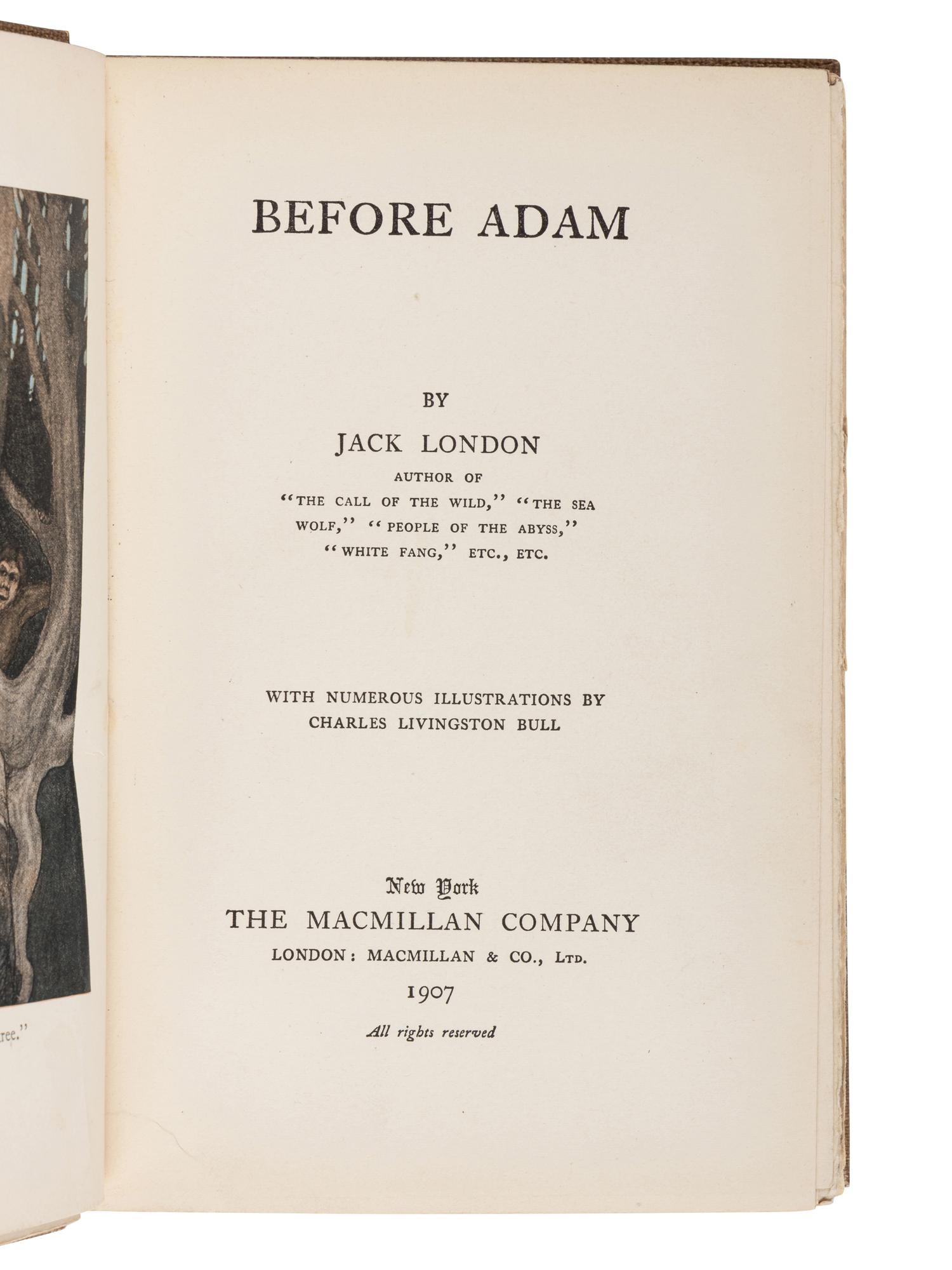 LONDON, Jack (1876-1916). Before Adam . New York: The Macmillan Company, 1907.