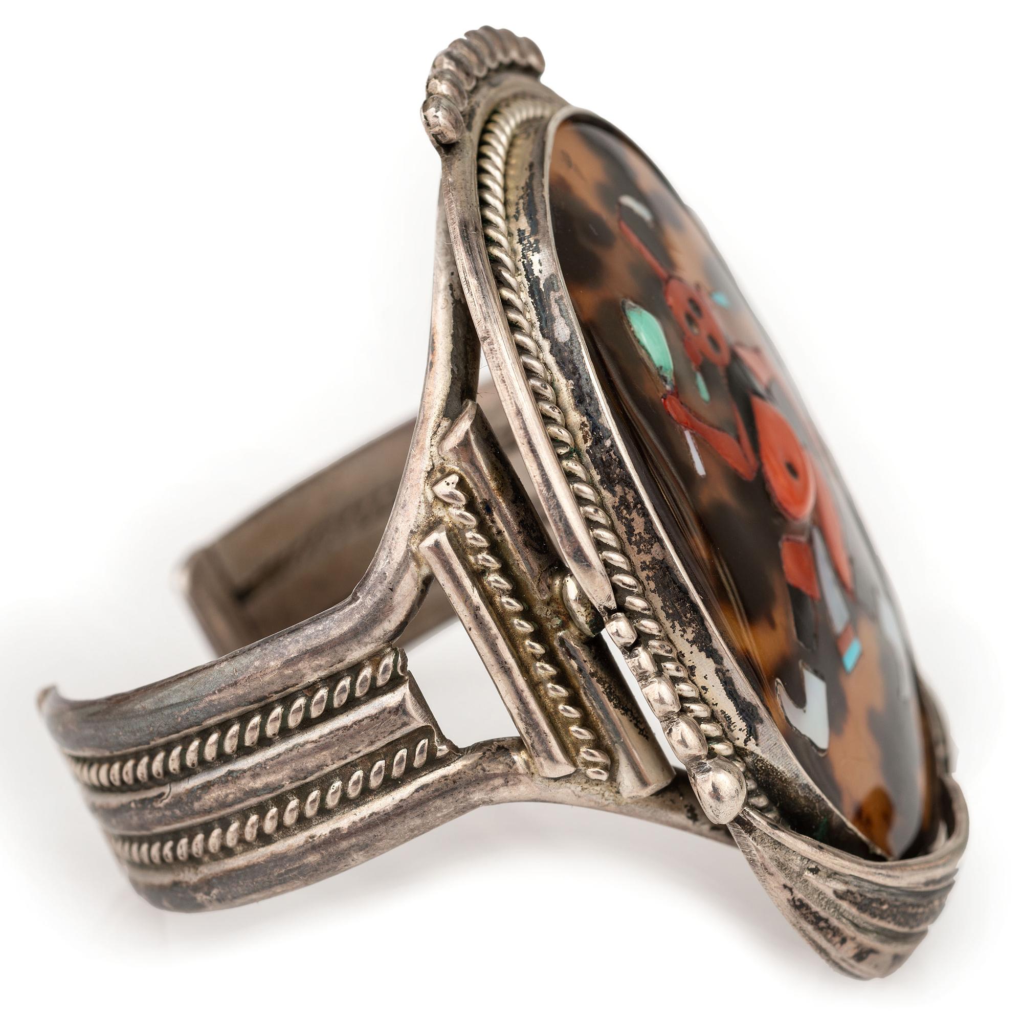 Silver and Mosaic Inlay Mudhead Cuff Bracelet