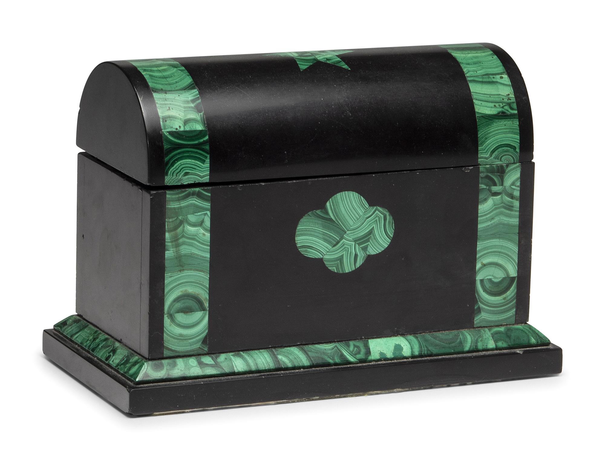 A Malachite Veneered Table Casket