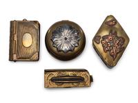 Six Brass Snuff Boxes and Match Safes